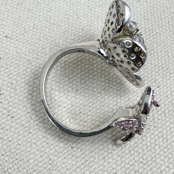 Signed Sterling Silver Flowers Gemstones Ring 8 NEW 925 Butterfly Cocktail - Picture 3 of 7